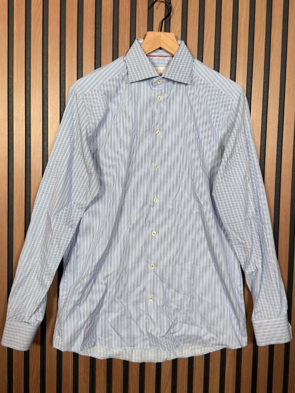 Eton Dress Shirt 39 / 15.5 Mens Blue Stripe Long Sleeve Button Front Contemporay